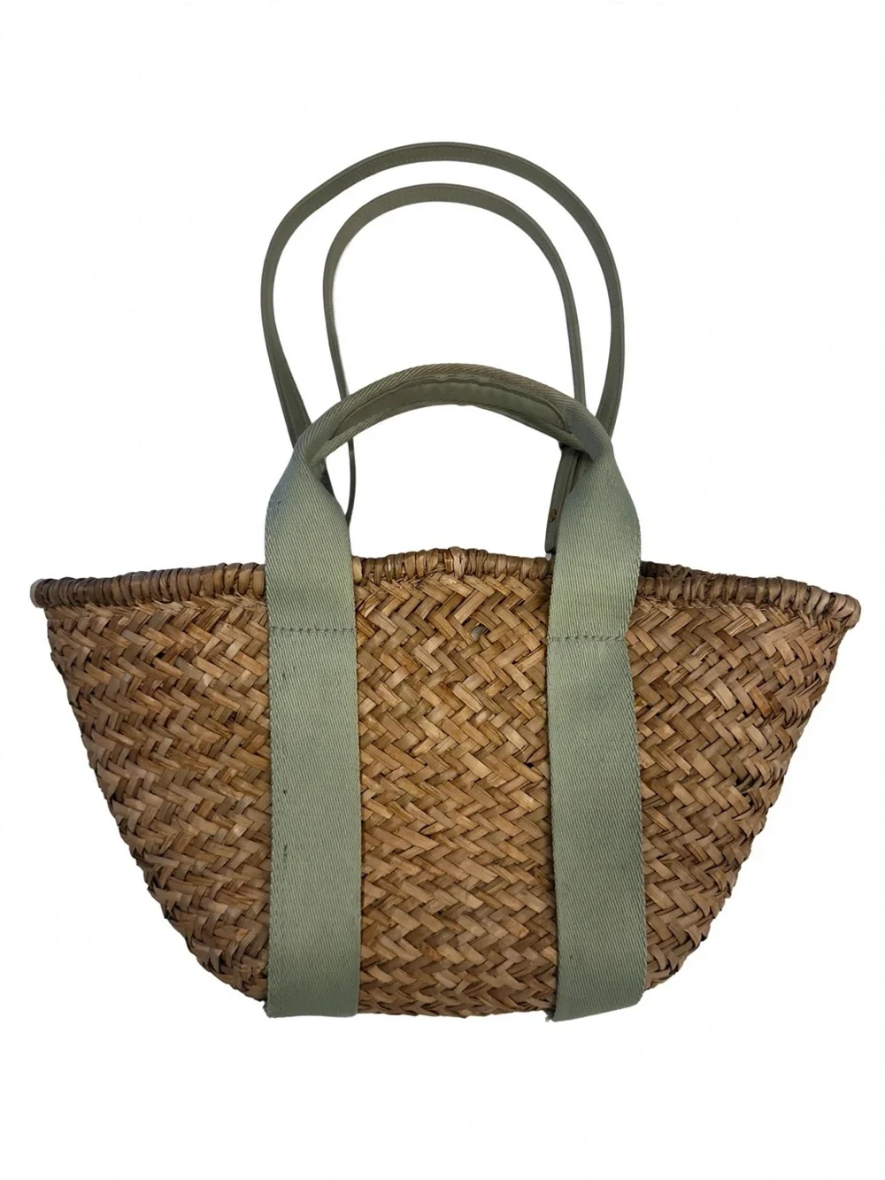 Zara Natural Straw Tote with Sage Green Straps